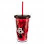 Disney Store Minnie Mickey Mouse Red Acrylic Tumbler Straw Fast Food Cup Valentines