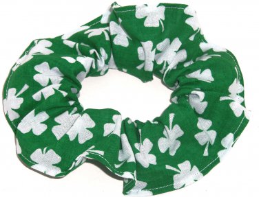 St Patricks Day Fabric Hair Scrunchie Shamrocks on Green