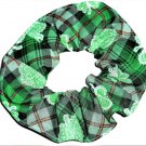 St Patricks Day Fabric Hair Scrunchie Shamrocks on Plaid Green St Patricks Day Fabric Hair Scrunchie Shamrocks on Plaid Green