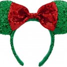 Disney Parks Minnie Mouse Headband Ears Sequins Christmas Red Green 2015