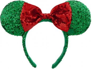 Disney Parks Minnie Mouse Headband Ears Sequins Christmas Red Green 2015