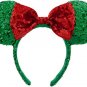 Disney Parks Minnie Mouse Headband Ears Sequins Christmas Red Green 2015