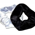 White and Black Satin Fabric Hair Scrunchie Scrunchies by Sherry Set of 2