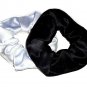 White and Black Satin Fabric Hair Scrunchie Scrunchies by Sherry Set of 2