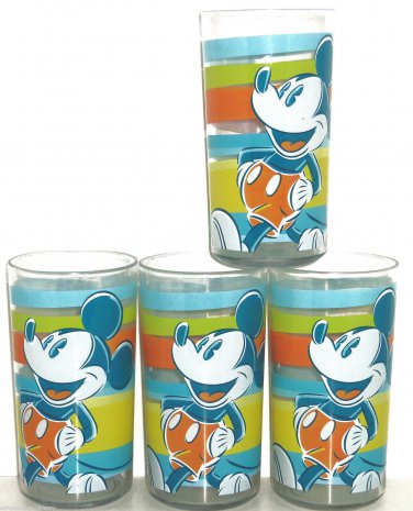 4 Disney Mickey Mouse Cups Acrylic Glasses Summer Fun Blue Orange Yellow