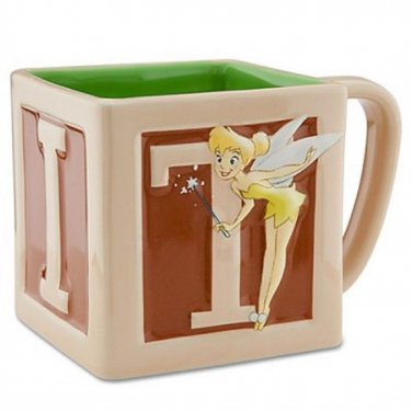 Disney Store Tinker Bell Coffee Mug 25 Anniversary Toy Block Green Cream Brown