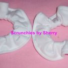 2 White Knit Fabric Mini Hair Scrunchies Ties