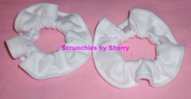 2 White Knit Fabric Mini Hair Scrunchies Ties