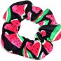 Watermelons on Black Fabric Hair Scrunchie Scrunchies by Sherry
