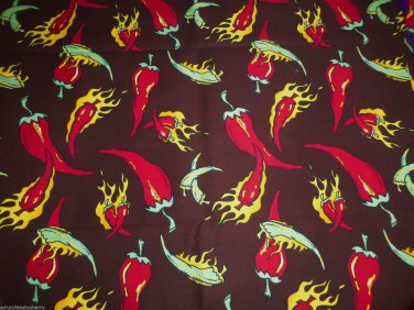 Red Hot Peppers Brown Fabric Hair Scrunchie Scrunchies by Sherry