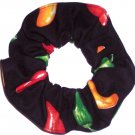 Red Hot Peppers Black Fabric Hair Scrunchie Scrunchies by Sherry Red Hot Peppers Black Fabric Hair Scrunchie Scrunchies by Sherry