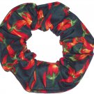 Red Hot Peppers Green Fabric Hair Scrunchie Scrunchies by Sherry