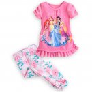 Disney Store Princess Cinderella Ariel Belle Jasmine Rapunzel PJ's 2 Piece Pajamas Size 7