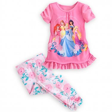 Disney Store Princess Cinderella Ariel Belle Jasmine Rapunzel PJ's 2 Piece Pajamas Size 7