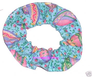 Easter Eggs Teal Fabric Hair Scrunchie Ties Pony Tail Holder Tie Scrunchies by Sherry