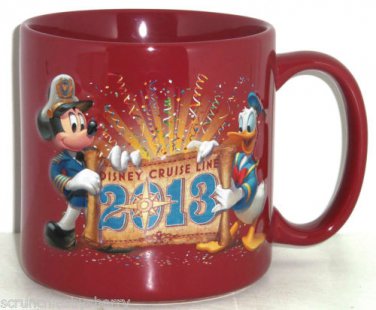 Disney Cruise Line Coffee Mug Cup 2013 Mickey Mouse Donald Duck Maroon