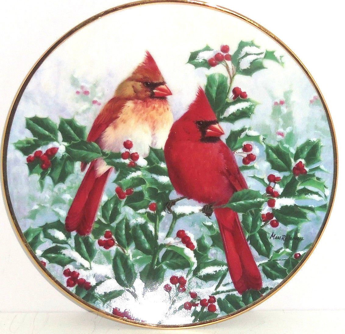 Birds Red Holly Berries Plate Winter Splendor Garden Hamilton Collector Retired