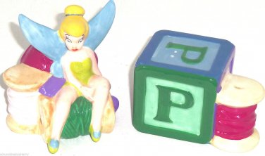 Disney Tinker Bell Salt Pepper Shakers Ball Yarn Sewing Buttons New