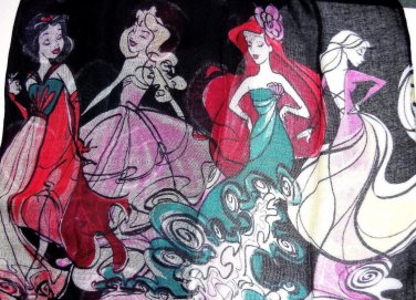 Disney Princess Runway Scarf Black Ariel Snow White Rapunzel Aurora Theme Parks