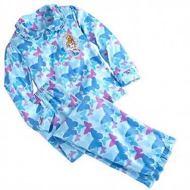 Disney Store Cinderella Sleep Set Pajamas Princess Blue Flannel 2016 Size 4