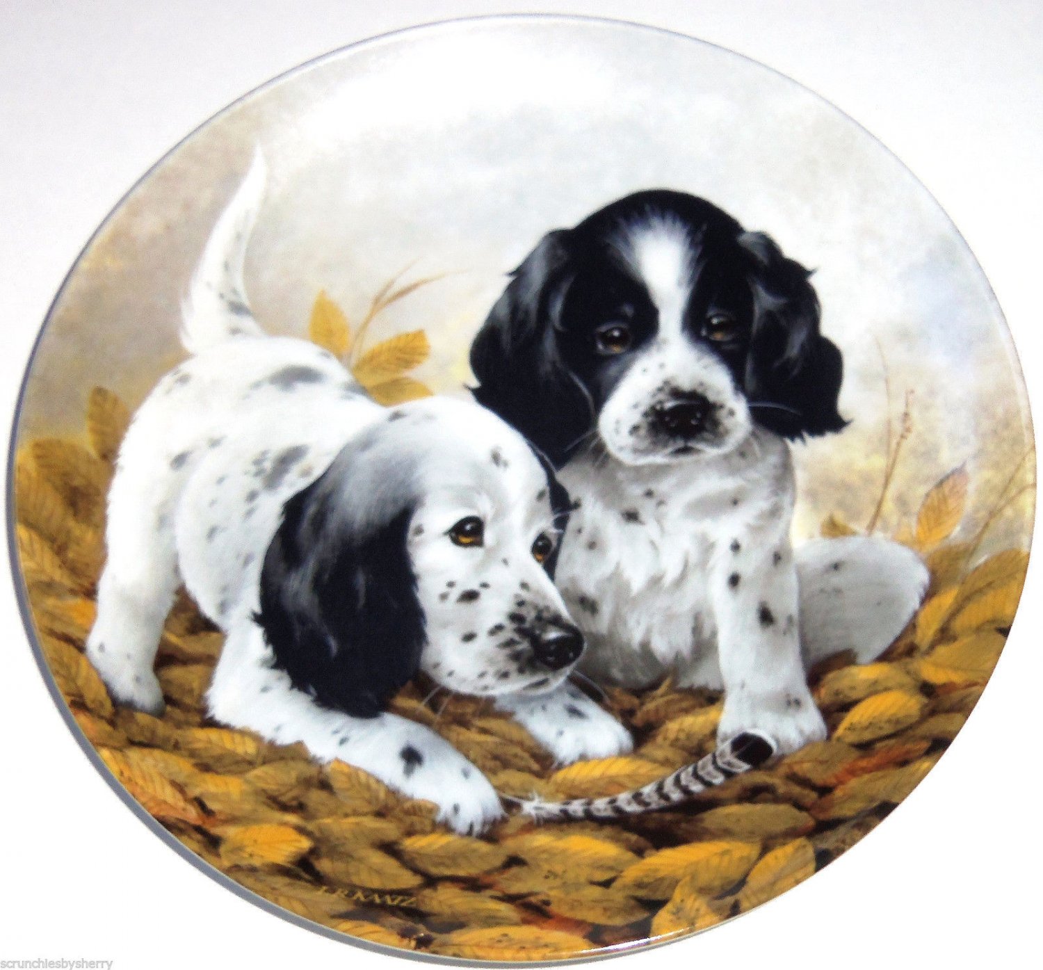 English Setters Collector Plate 1989 Fine Feathered Friends Kennel Club COA