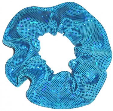 Turquoise Metallic Spandex Hair Scrunchie Fabric Scrunchies by Sherry