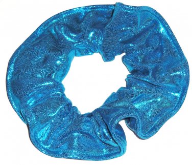 Ocean Blue Metallic Spandex Hair Scrunchie Fabric Scrunchies by Sherry