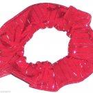 Red Silver Pinstripe Metallic Spandex Hair Scrunchie Fabric Scrunchies by Sherry