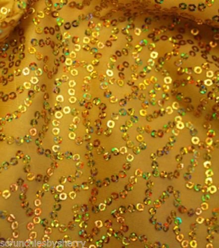 Gold with Sequins Spandex Hair Scrunchie Fabric Scrunchies by Sherry
