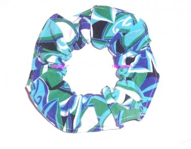 Floral Teal Blue White Simply Silky Hair Scrunchie Scrunchies by Sherry