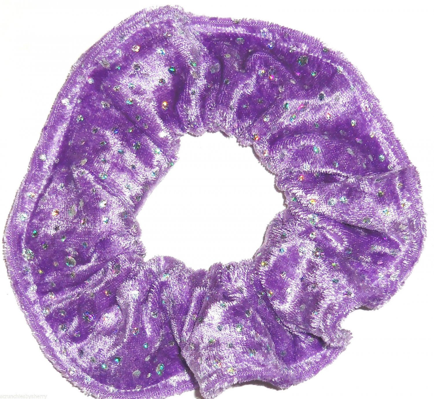 Purple Sparkle Velour Fabric Hair Scrunchie Scrunchies