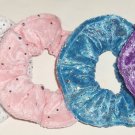 Sparkle Blue Pink White Purple Velour Fabric Hair Scrunchies by Sherry Scrunchie Set of 4