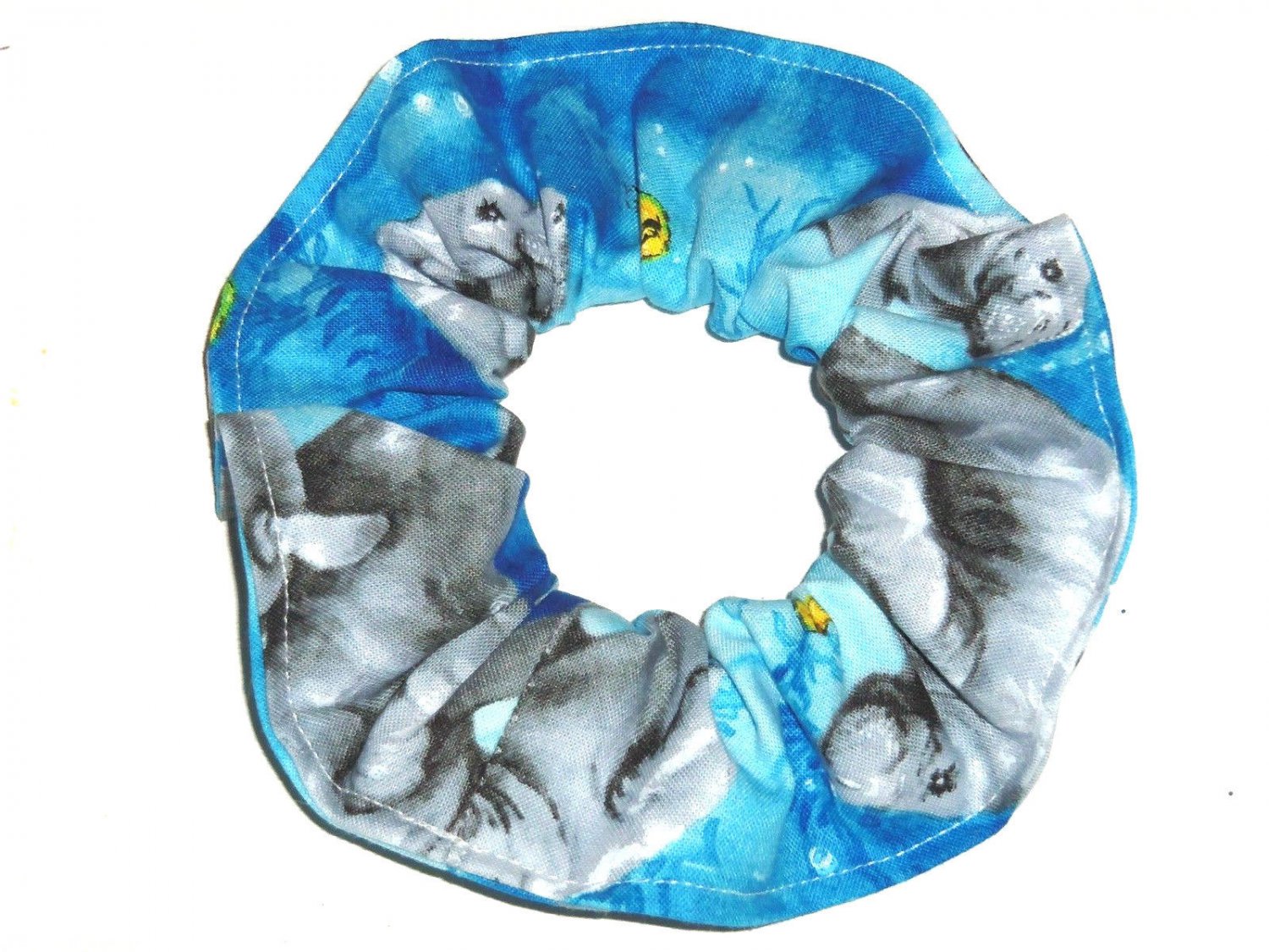 Manatees Blue Cotton Hair Scrunchie Scrunchies by Sherry