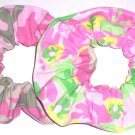 Pink Green Camo Frogs Fabric Hair Scrunchie Scrunchies by Sherry Lot of 2