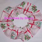 Christmas Holiday Holly White Fabric Hair Scrunchie Ties Scrunchies by Sherry