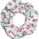 Christmas Holiday Candy Canes White Interlock Knit Fabric Hair Scrunchie Ties Scrunchies by Sherry