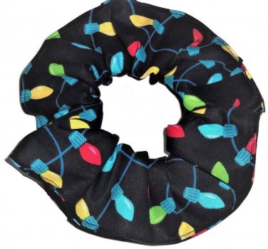 Holiday Lights Christmas Holiday Black Fabric Hair Scrunchie Ties Scrunchies by Sherry