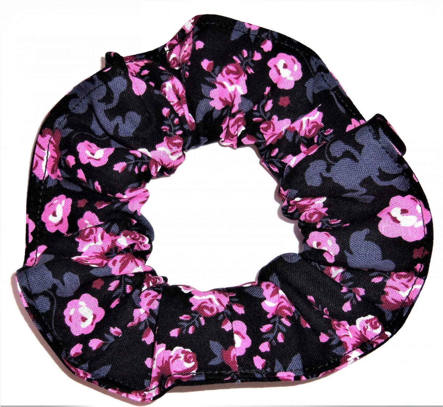 Disney Mickey Mouse Pink Floral Black Fabric hair Scurnchie Scrunchies by Sherry