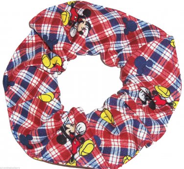 Disney Mickey Mouse Red Blue Plaid Fabric hair Scurnchie Scrunchies by Sherry