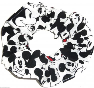 Disney Mickey Mouse Black White Fabric hair Scurnchie Scrunchies by Sherry