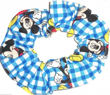 Disney Mickey Mouse Blue Gingham Fabric hair Scurnchie Scrunchies by Sherry