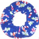 Christmas Candy Holiday Blue Fabric Hair Scrunchie Ties Scrunchies by Sherry