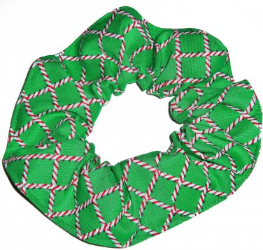 Candy Canes Christmas Holiday Green Lattice Fabric Hair Scrunchie Ties Scrunchies by Sherry