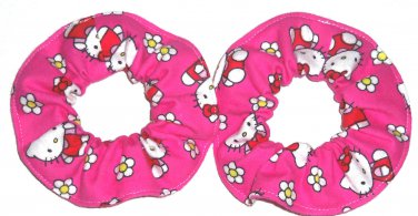Hello Kitty Pink Flannel Mini Fabric Hair Scrunchie Scrunchies by Sherry Lot of 2