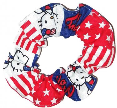 Hello Kitty Patriotic Patchwork Fabric Hair Tie Scrunchie Ties Scrunchies by Sherry