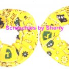 John Deere Yellow  Bandana Fabric Mini Hair Scrunchie Scrunchies by Sherry Lot of 2