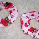 Strawberry Shortcake Pink Fabric Mini Hair Scrunchie Tie Scrunchies by Sherry Lot of 2