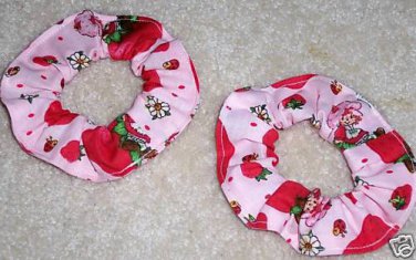 Strawberry Shortcake Pink Fabric Mini Hair Scrunchie Tie Scrunchies by Sherry Lot of 2
