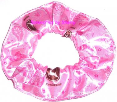 John Deere Pink Satin Floral Fabric Hair Scrunchie Scrunchies by Sherry