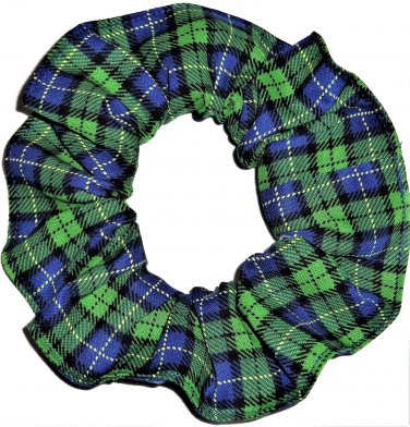John Deere Tractors Classic Plaid Blue Green Fabric Hair Scrunchie Scrunchies by Sherry